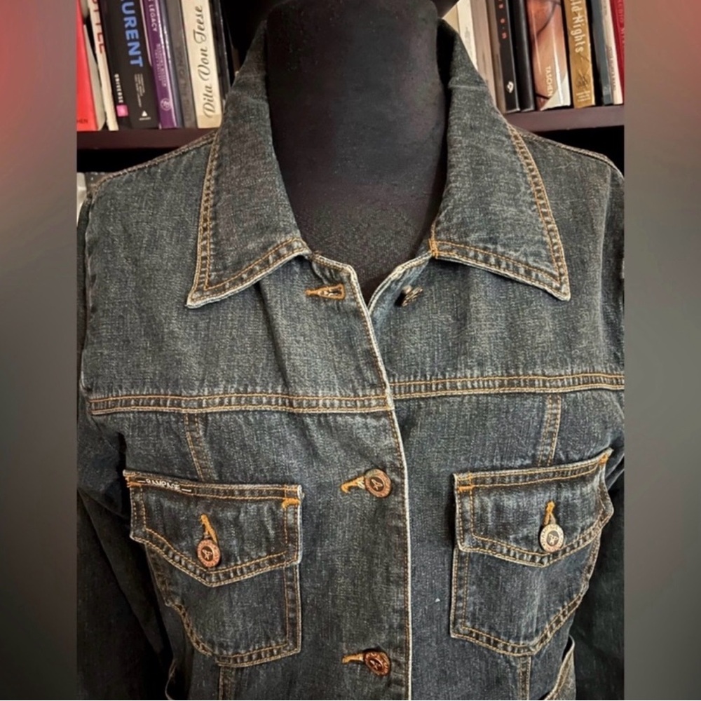 Vintage Rampage Dark blue wash  Denim maxi jacket. Brass logo buttons.medium - Picture 6 of 15